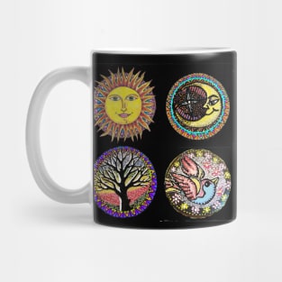 4 Tattoo Symbols Sun,Moon,Tree and Bluebird Mug